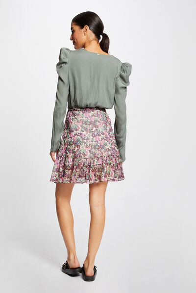 Long-sleeved blouse wrap-over neckline mid-green ladies'