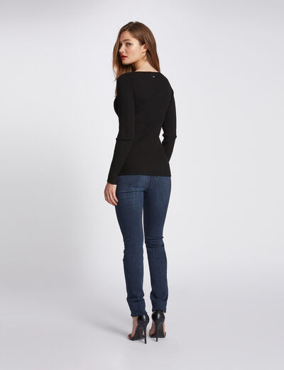 Long-sleeved jumper with ribbed knit black women