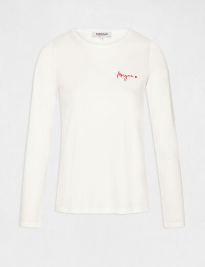 Long-sleeved t-shirt with embroidery ecru ladies'