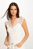 Short-sleeved t-shirt with lace ivory women