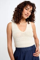 Knitted top with V-neck ivory women