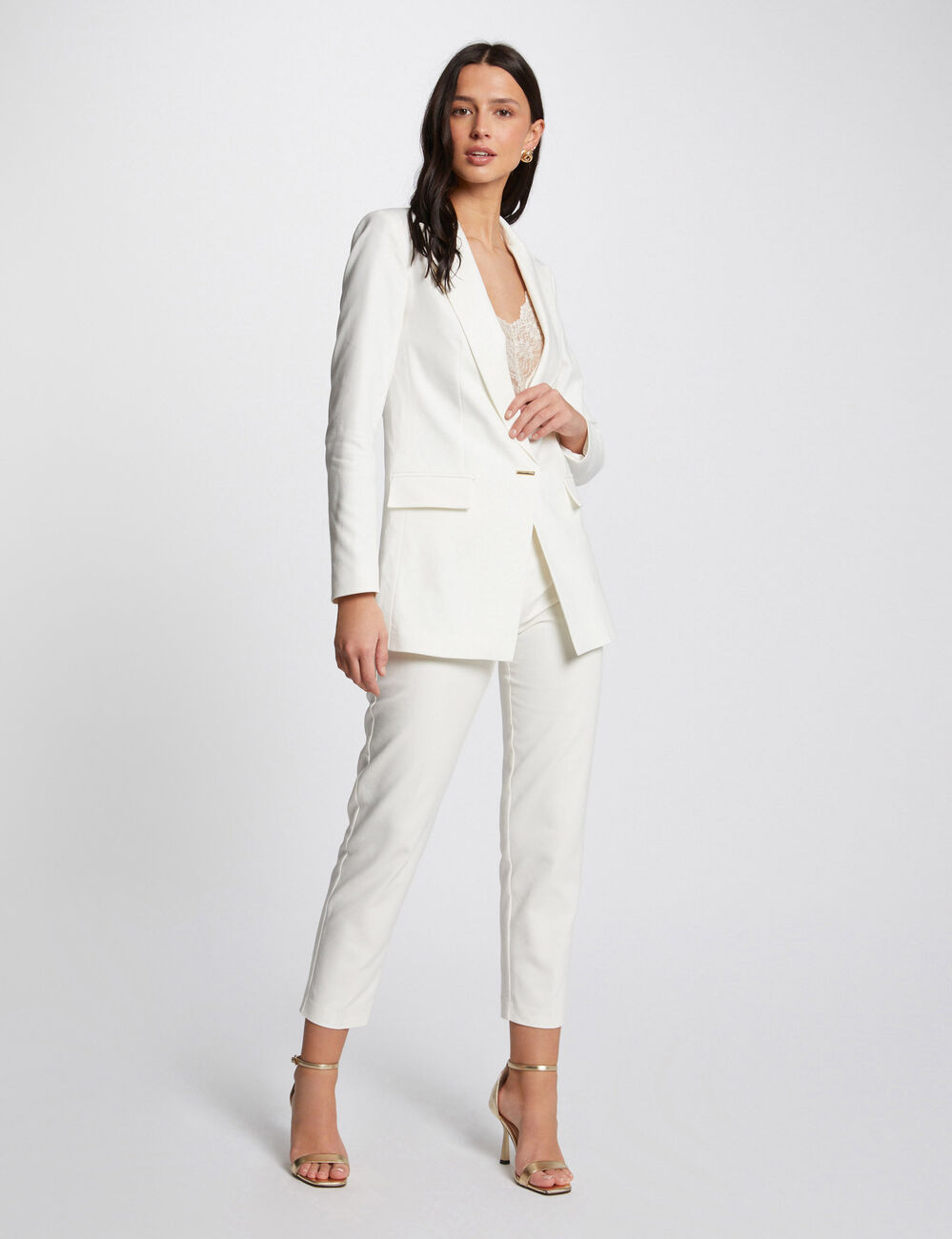 Waisted satin jacket ecru women