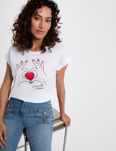Cropped t-shirt with slogan white women