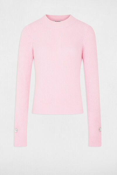 Long-sleeved jumper with high collar light pink ladies'
