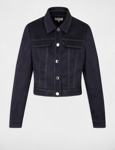 Short suede jacket navy blue women