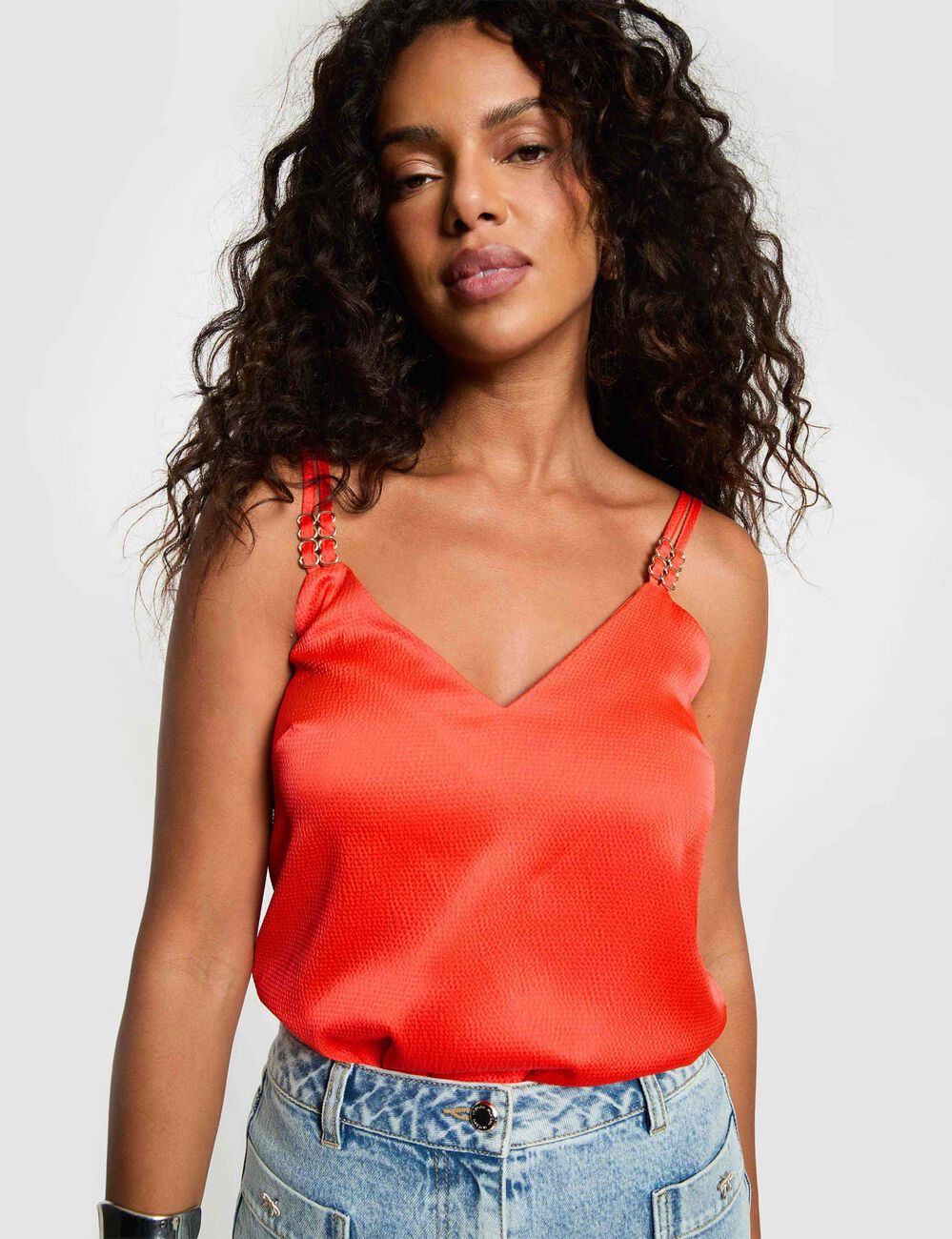 Satin top with straps bright red women