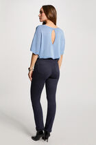 Pull col en V et manches 3/4 bleu gris femme