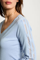 Jumper with V-neck sky blue women