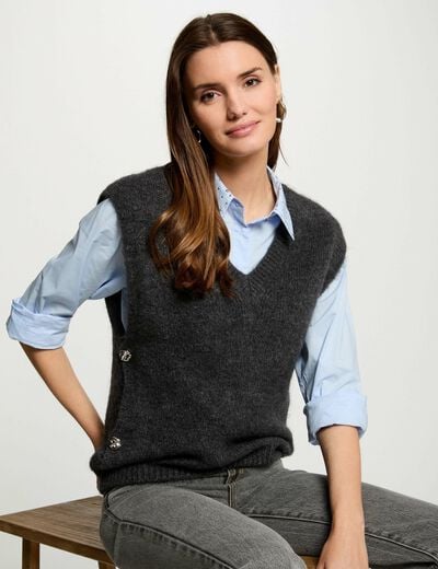 Sleeveless jumper dark grey women