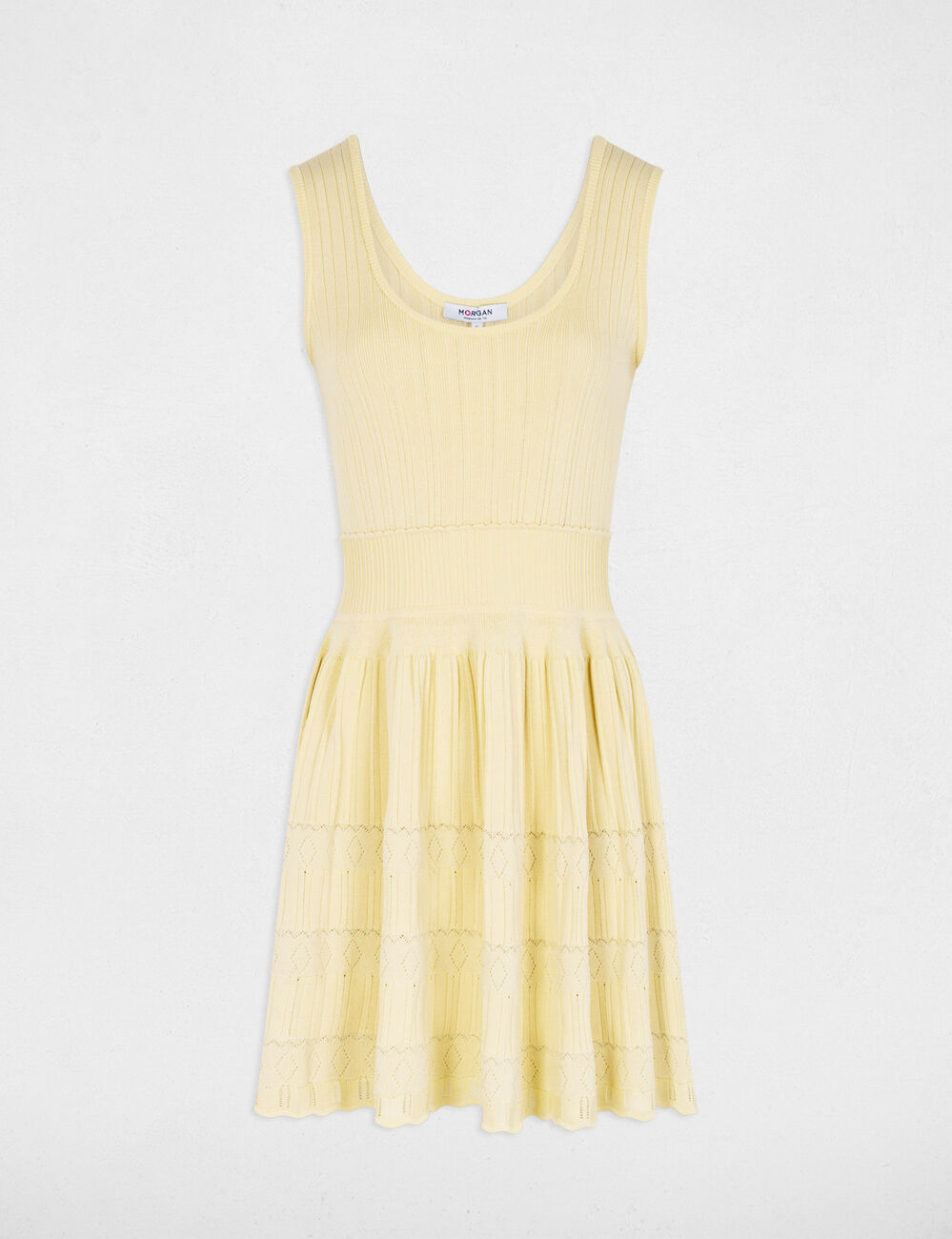 Short knit dress with V-neck pastel yellow women