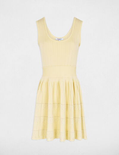 Short knit dress with V-neck pastel yellow women