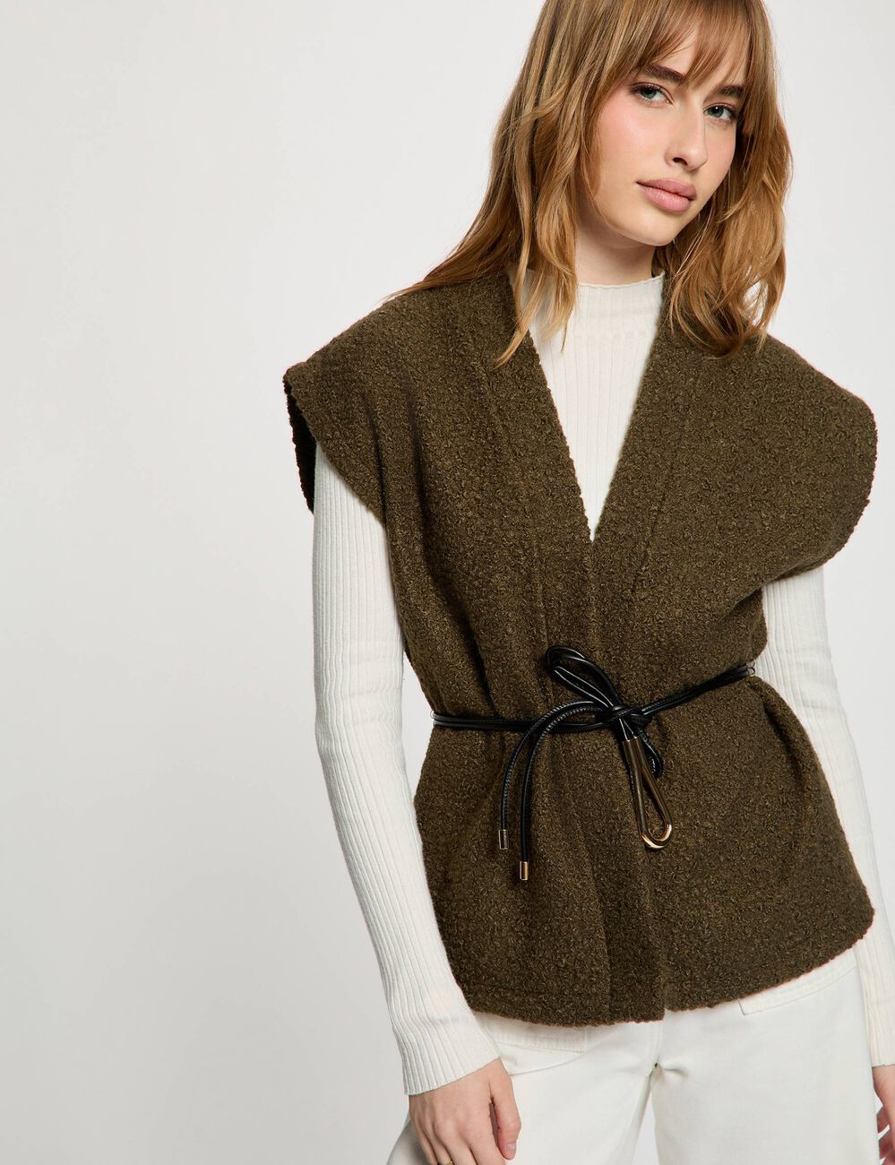 Sleeveless jacket khaki green women