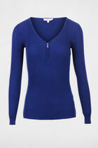 Long-sleeved jumper with ribbed knit blue women