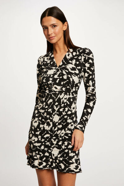 Shirred fitted dress abstract print multico ladies'