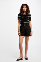 Pull manches courtes rayé noir femme