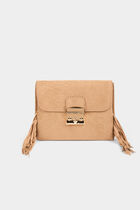 Sac pochette à franges sable femme