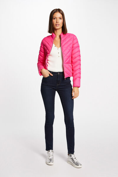 Straight zipped padded jacket fuchsia ladies'
