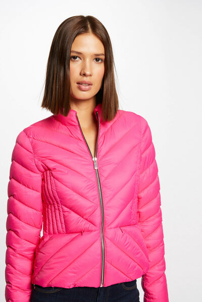 Straight zipped padded jacket fuchsia ladies'