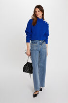 Long-sleeved jumper with buttons electric blue women