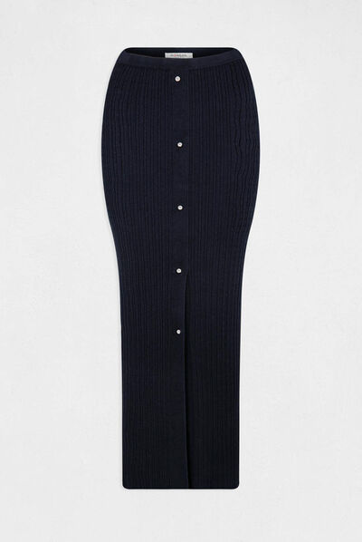 Knitted maxi straight skirt navy ladies'
