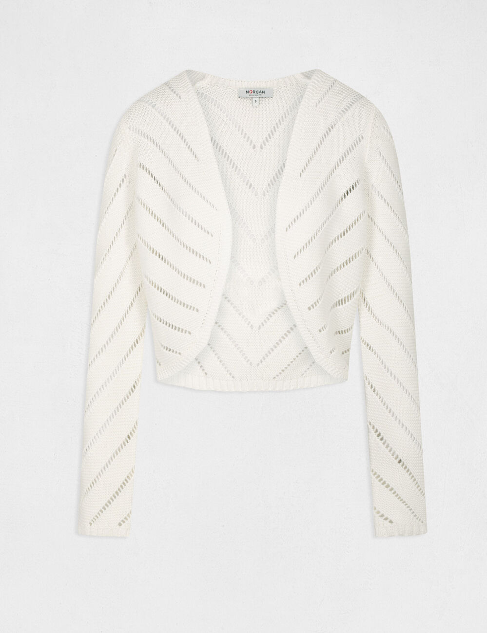 Long-sleeved cardigan openwork details ecru women