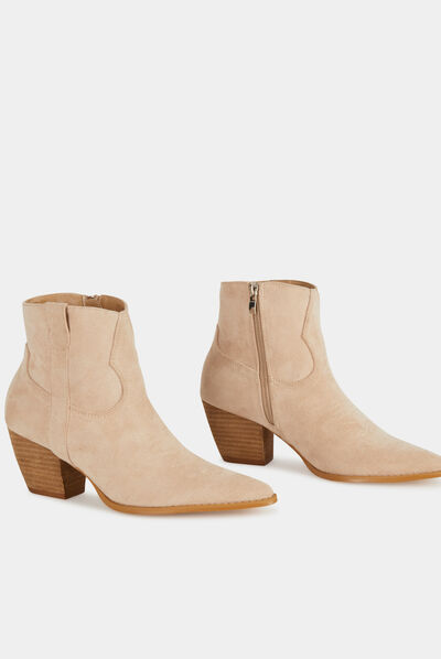 Western style boots with heels beige ladies'