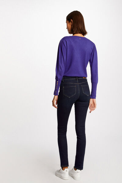 Long-sleeved jumper with V-neck purple ladies'