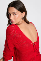 Openwork jumper long sleeves red women