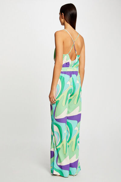 Wide leg jumpsuit abstract print multico ladies'