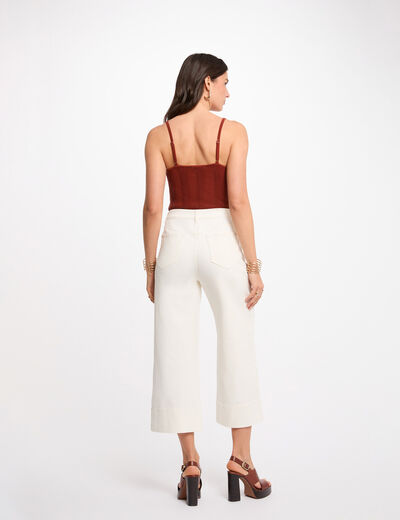 Knitted top thin straps cognac brown women