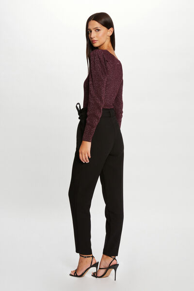 Long-sleeved jumper square neck plum ladies'