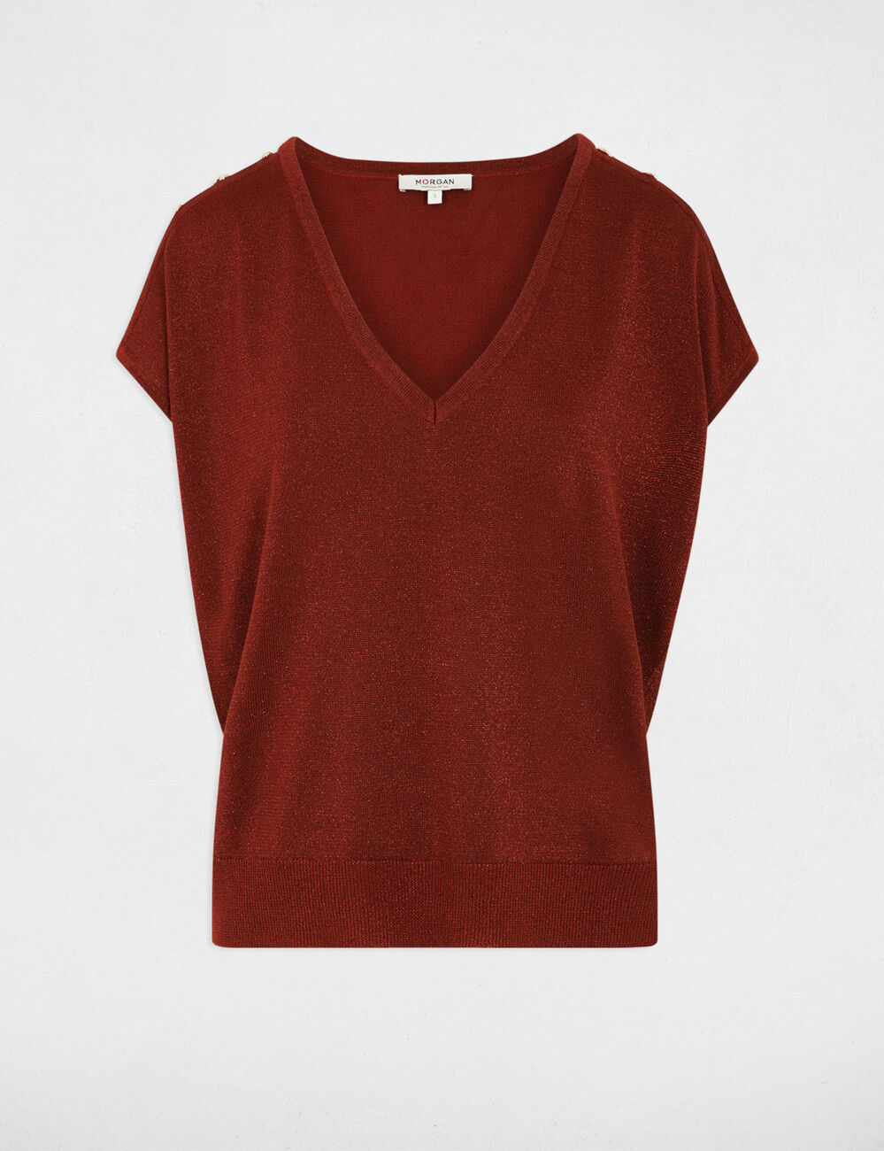 Oversized V-neck sweater cognac brown women