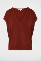 Oversized V-neck sweater cognac brown women