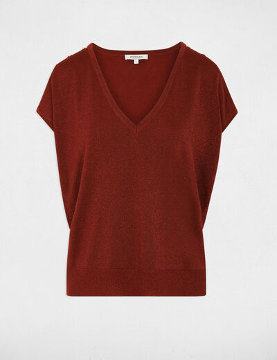 Oversized V-neck sweater cognac brown women