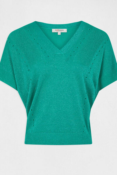 Short-sleeved jumper with V-neck light green ladies'