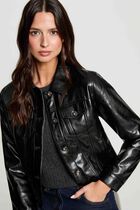 Padded faux leather jacket black women