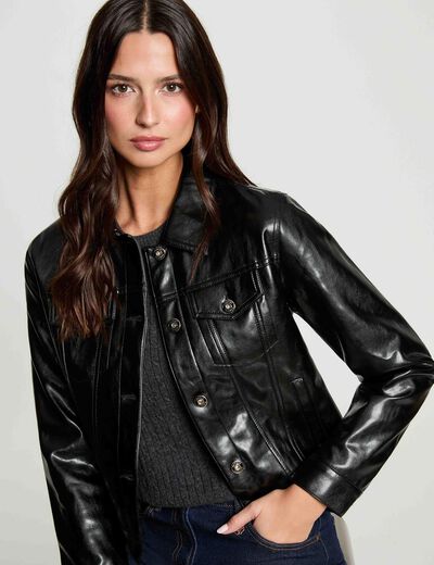 Padded faux leather jacket black women