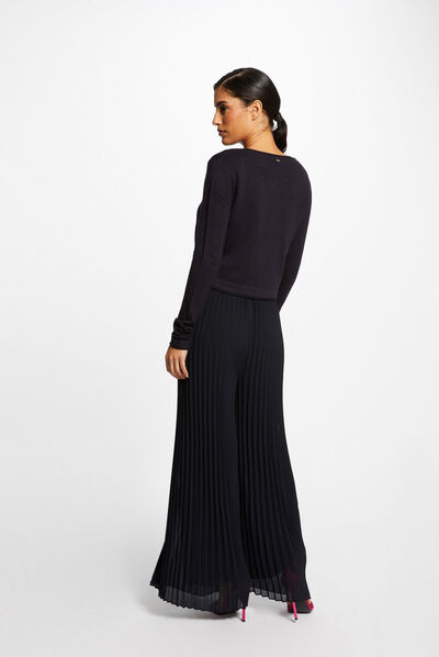 Long-sleeved cardigan with V-neck navy ladies'