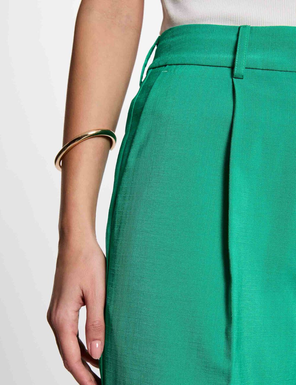 Straight trousers with darts emerald green women