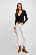 Long-sleeved jumper wrap-over neckline navy women
