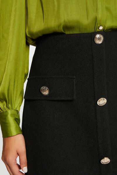 High-waisted straight skirt with buttons black ladies'