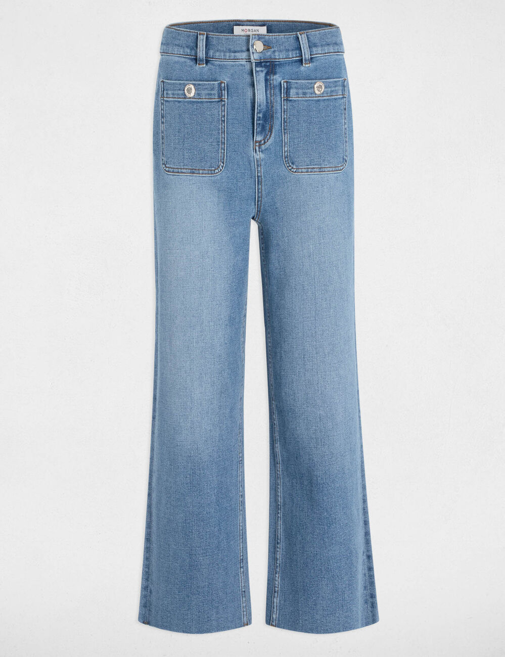 Pantalon jambe large 7/8ème denim stone femme