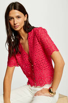 Shirt with English embroidery raspberry women