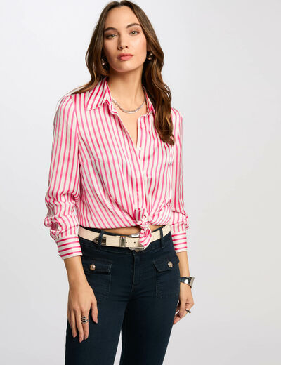 Striped long-sleeved shirt pink women