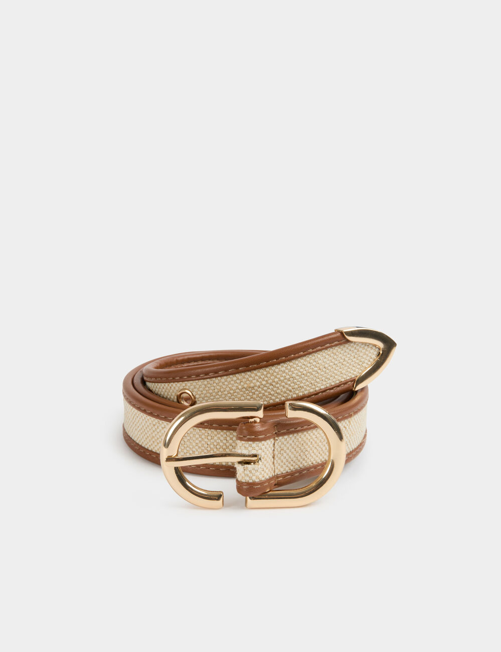 Thin two-tone belt beige women