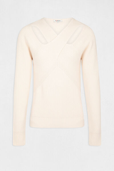 Long-sleeved jumper with openings ivory ladies'