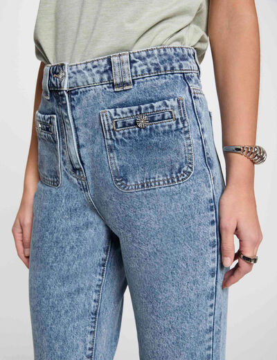 Wide leg jeans heavy stone wash denim women