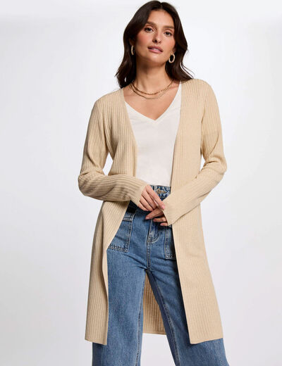 Long cardigan with V-neck gold yellow women