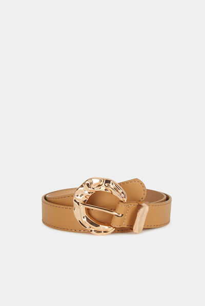 Belt with hammered buckle beige ladies'