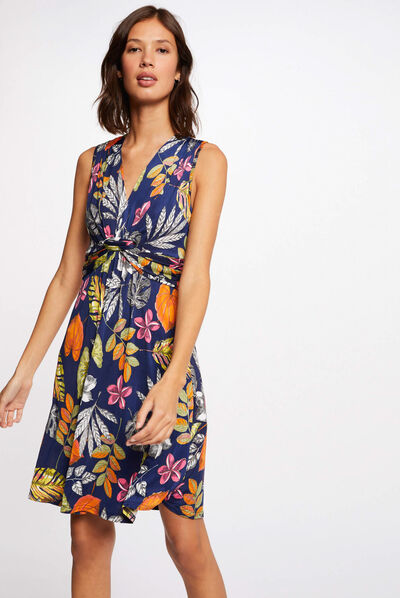 Straight sleeveless dress vegetal print multico ladies'